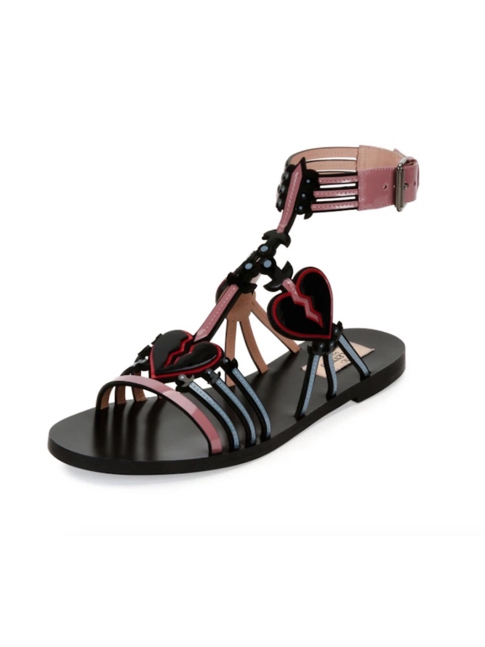 Valentino Garavani Pink and Black Heart-Strap Gladiator Sandals